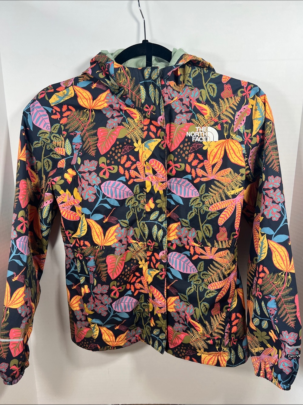 The North Face Resolve  Hooded Rain Jacket with Multicolor Tropical Print 10/12